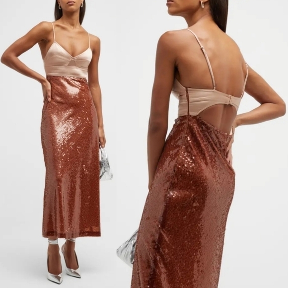 New A.L.C. Gisele Sequined Brownsirocco Midi Dress NWT 6 US - Picture 8 of 17